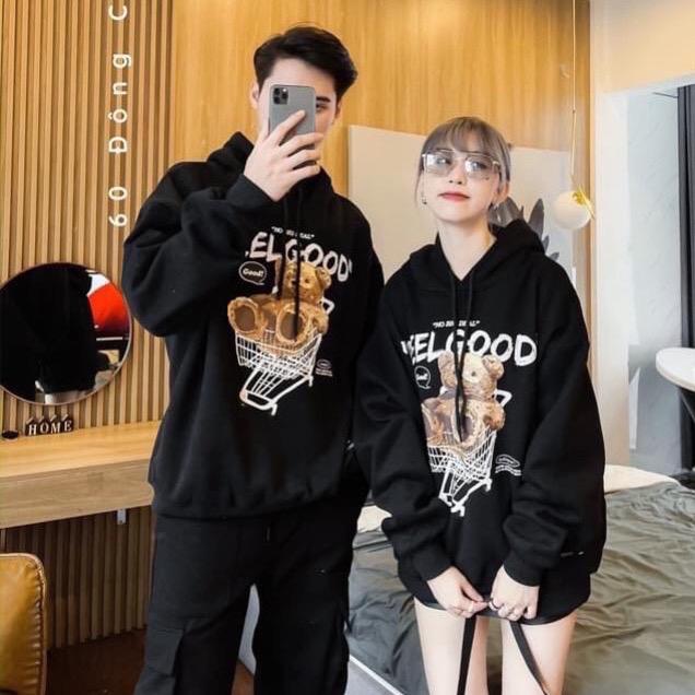 Áo Hoodie Nón 2 Lớp Fom Rộng Nam Nử In Gấu Ngồi Xe Đẩy - Chất Nỉ Bông Dày Dặn - Menswear