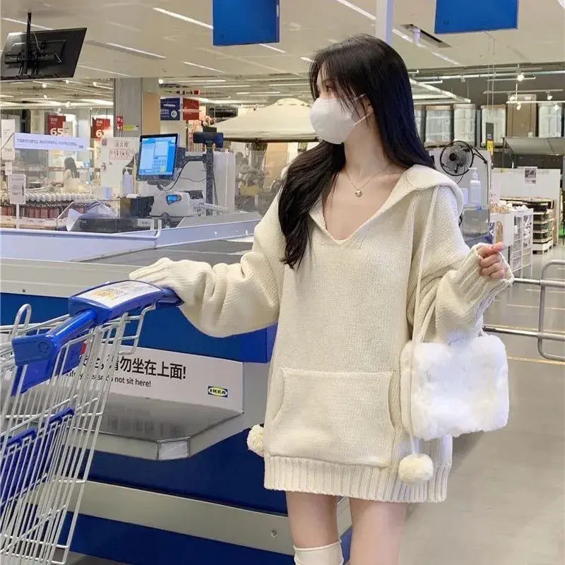 Bộ Đồ Mùa Thu Và Mùa Đông, Ngoại Cỡ, Cô Gái Đầy Đặn, Áo Len Phong Cách Mori, Phong Cách Preppy, Áo Len Có Mũ Trùm Đầu Cổ Chữ V Hàn Quốc, Váy Xếp Ly, Bộ Hai Mảnh 6