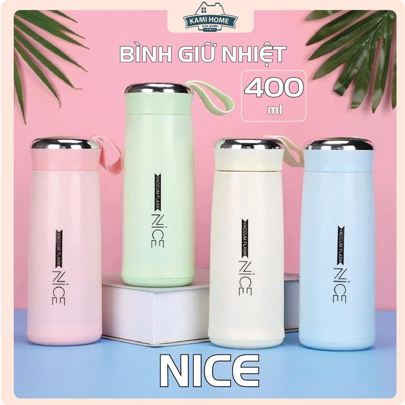#1 Bình giữ nhiệt Nice dung tích 400ml thiết kế dễ thương giữ nhiệt có quai xách tiện lợi đi du lịch, đi làm, văn phòng, đựng cafe