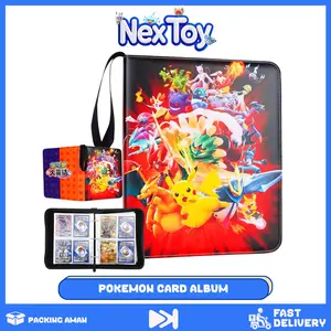 NEXTOY 400 Pcs Pokemon Cards Album Holder 400 Kartu Game Pokemon EX GX Bahan PU Dengan Resleting Untuk Koleksi / Mainan Anak
