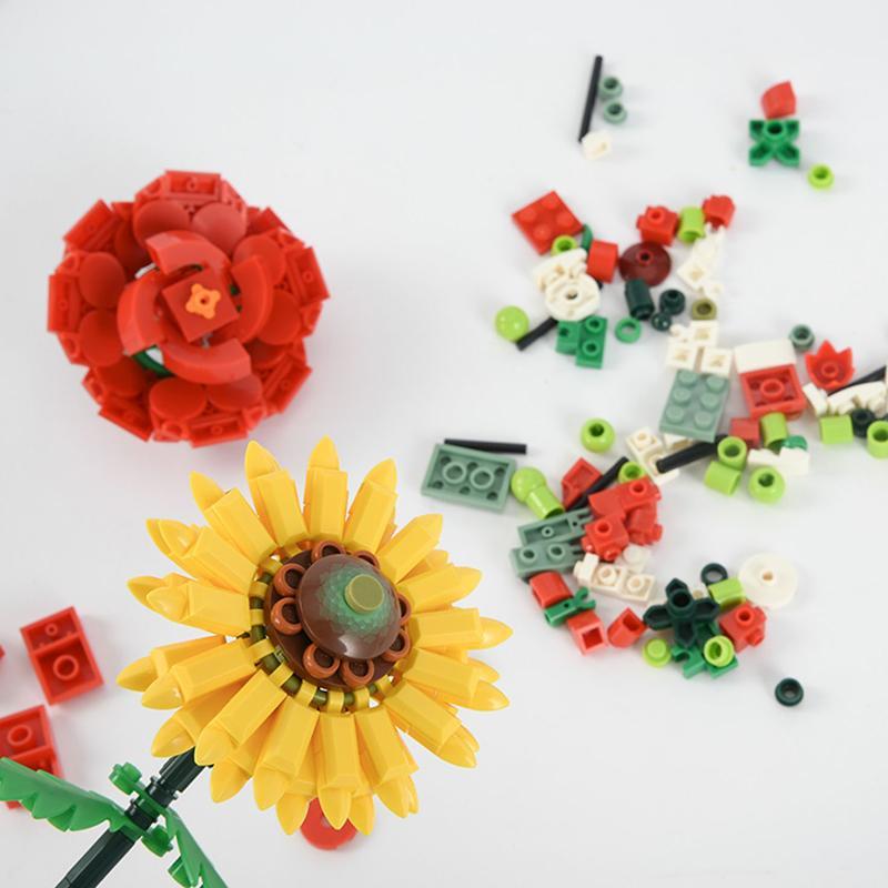 Product Introduction of Flower Design Mini Building Blocks, 1 Set Simulation Flower Bouquet Building Block Toy, Sunflower & Rose Block, Kids Educational Toy, DIY Gift 14