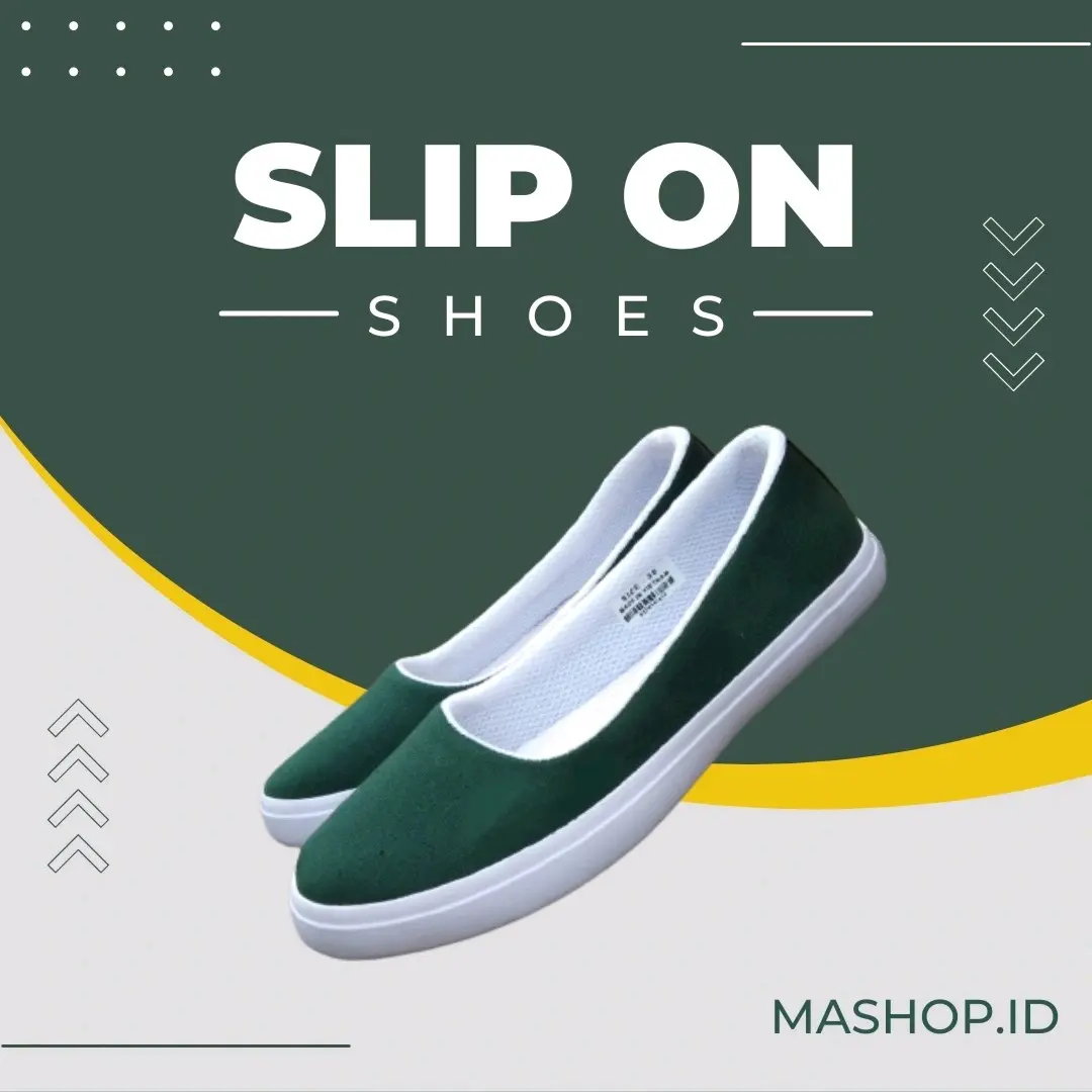SEPATU WANITA SLIP ON HIJAU PUTIH,SEPATU FLAT|SEPATU KULIAH|SEPATU KERJA Hak Datar (1 cm atau kurang)