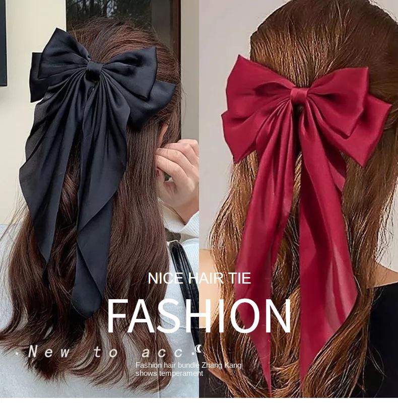 Product Introduction of Korea Big Bow Floral Long Ribbon Hairpin Headband Back Head Hair Clip Women Fashion Hair Accessories 0