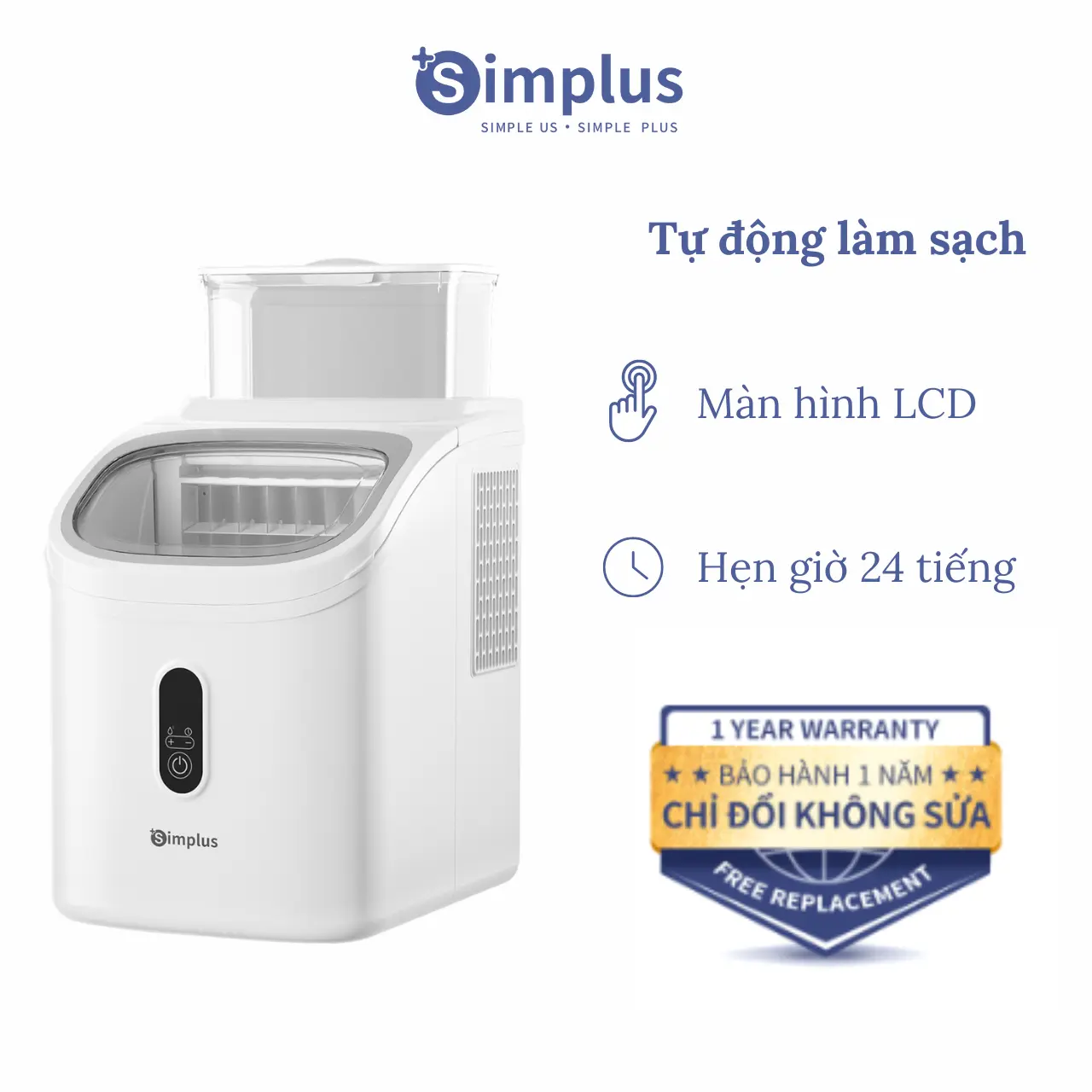 SimplusVN Máy Làm Đá  Đá Viên Hình Khối Cho Gia Đình ZBJH002, 13 Kích Thước Đá Viên, Hẹn Giờ 24 Tiếng, Chức Năng Tự Làm Sạch, Màn Hình LCD, Bảo Hành 1 Năm Chỉ Đổi Không Sửa