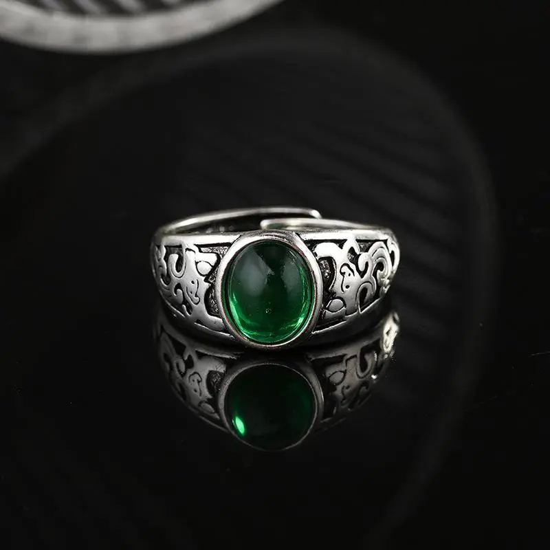Nhẫn đính cườm, màu xanh lá cây Cổ Điển có thể điều chỉnh, phong cách Cổ Điển Thích hợp làm quà tặng ngày lễ tình nhân, phụ kiện Unisex, mở 1