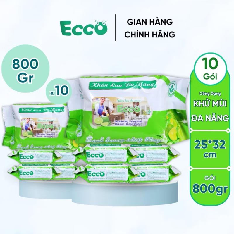  Thùng 10 Gói Khăn Ướt Lau Bếp Đa Năng Gói 800Gr ECCO Dùng 1 Lần tẩy sạch mọi vết bẩn 