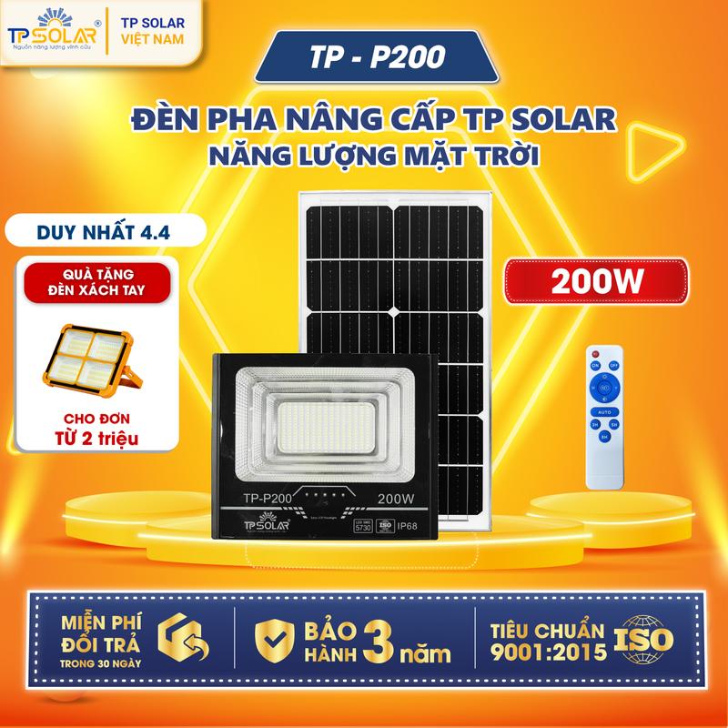 [ĐÈN PHA LED CÔNG SUẤT 200W] Đèn pha năng lượng mặt trời TP Solar Công suất 200W TP-P200 Pin MONO Sạc Nhanh Tự Động Bật Tắt Đèn Năng Lượng Mặt Trời