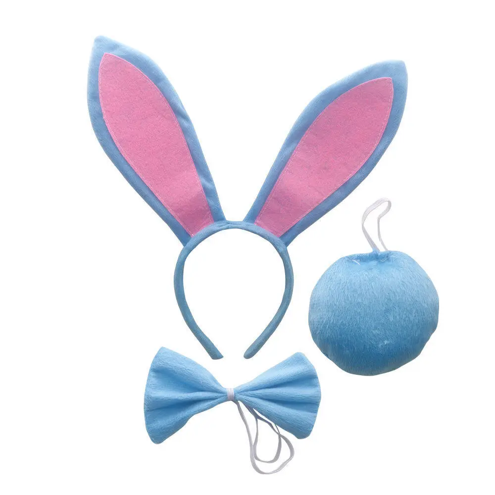 Kids Rabbit ears headband Colorful Easter 1pc/3pcs Bunny bow ties tail set Hairbands  Easter party cosplay costume for Party Cosplay Costume