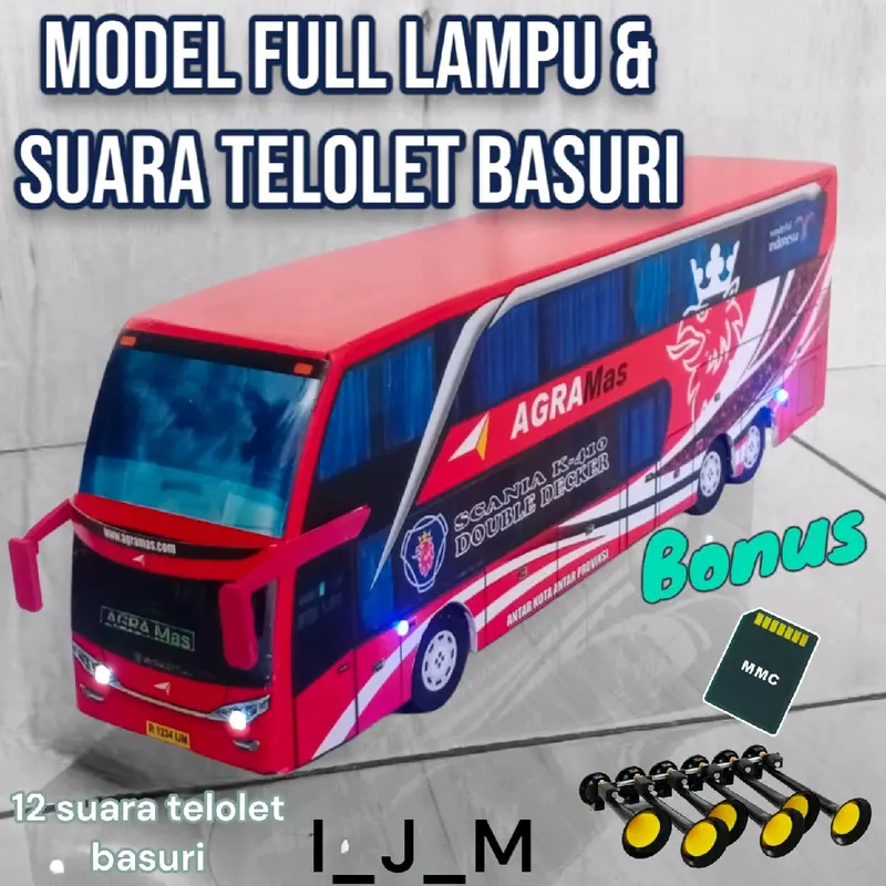Miniatur Bus Agra Mas SDD Scania RC Control Remot Remote Toys Suara Telolet Basuri Hadiah Led Lampu Miniatur bus telolet basuri 1