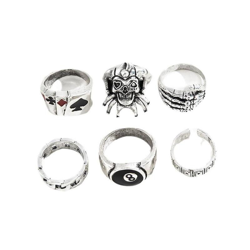 Product Introduction of 6 / 7 Chiếc Bộ Nhẫn Nhẫn Bộ Bài Poker Cỡ Lớn Phong Cách Punk Kim Loại Nặng Cho Nam Và Nữ Hình Đầu Lâu N5U2 25