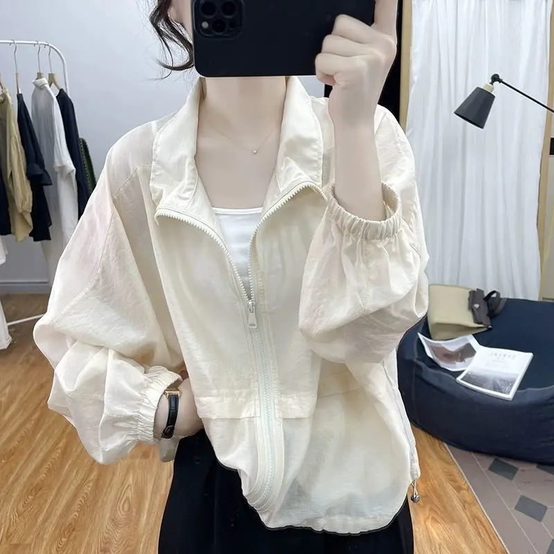 [4978 People Collected] Summer Lightweight Stand Collar Sun Protection Shirt for Women 2024 New Korean Style Loose Breathable UV Protection Cardigan Top Jacket