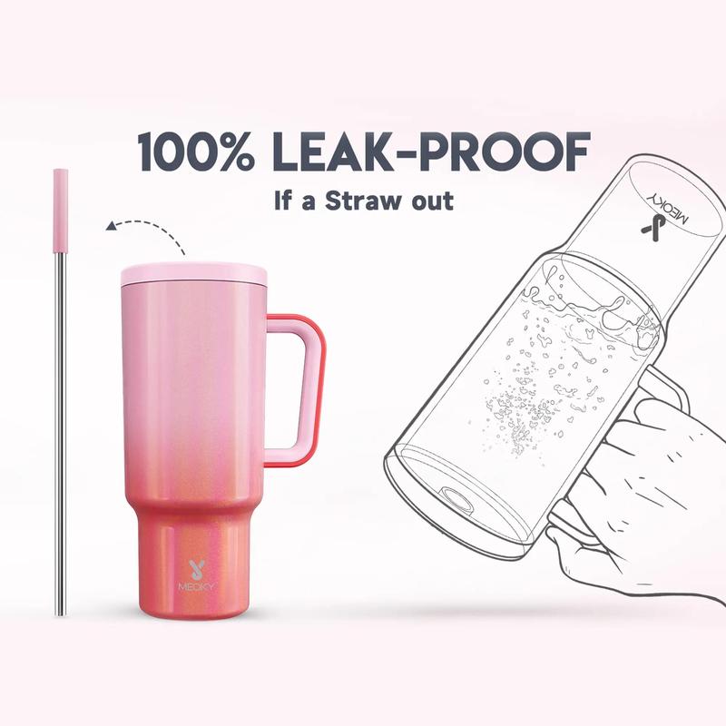 Product Introduction of 【Meoky】40oz Classic Straw Handle Cup, Multi-grid Ice Cube Mold, Leak-proof Cup Lid, Silicone Handle, Non-slip Noise Reduction Pad At The Bottom, Stainless Steel Thermos Cup, Wide Mouth and Narrow Bottom for Easy Cleaning and Car Loading 7