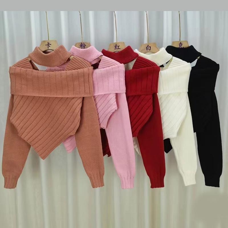 Product Introduction of Áo Len Cổ Vuông, Màu Trơn Dây Treo Cổ Dài Tay, Dành Cho Nữ, Mùa Thu Và Mùa Đông, Nhẹ Nhàng Và Gợi Cảm, Thiết Kế Bất Đối Xứng Ôm Sát, Áo Len 10