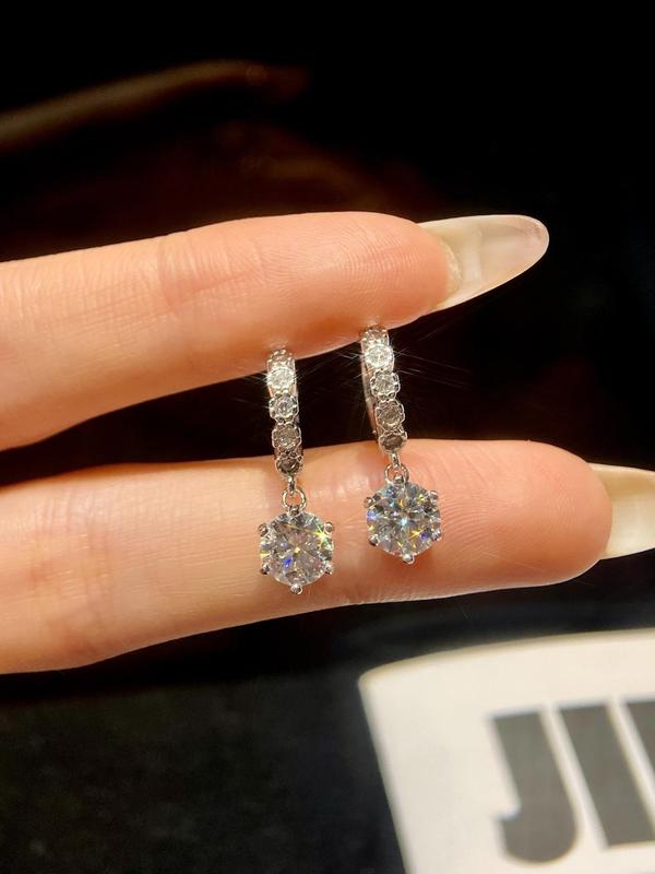 S925 Sterling Silver Synthetic Moissanite Decor Dangle Earrings, Fashionable  Earrings for Women, Trendy All-match & Exquisite Jewelry for Birthday Gift 3