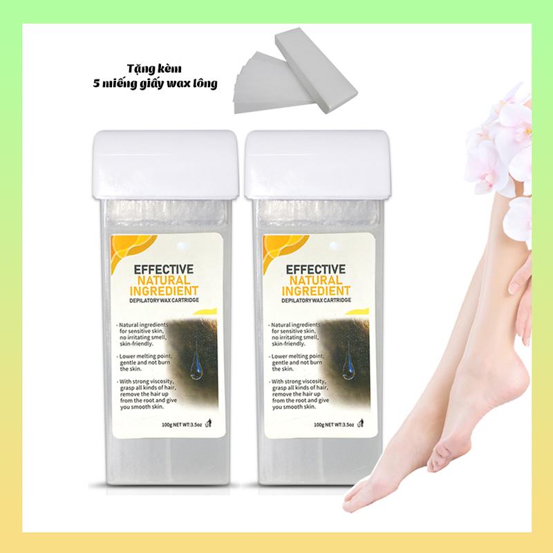 Sáp Wax Lông Con Lăn Cho Da Nhạy Cảm - Gel Wax lông Nóng Premium Pha Lê Trong Suốt (100g) - Tẩy lông tận gốc, nhanh chóng, an toàn, hiệu quả - Chuyên dùng Wax Tẩy lông tay, tẩy lông chân dài - Tặng kèm 5 miếng giấy wax lông Kem Waxing wax  lông