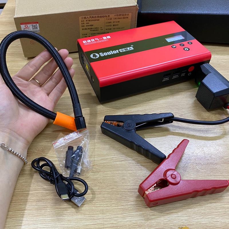 Kích Bình Ô Tô Soulor kẹp thông kinh Kiêm Bơm Lốp Điện Tử Tự Ngắt và Sạc Pin Dự Phòng 4 Trong 1 - Kẹp thông minh chống chập cháy