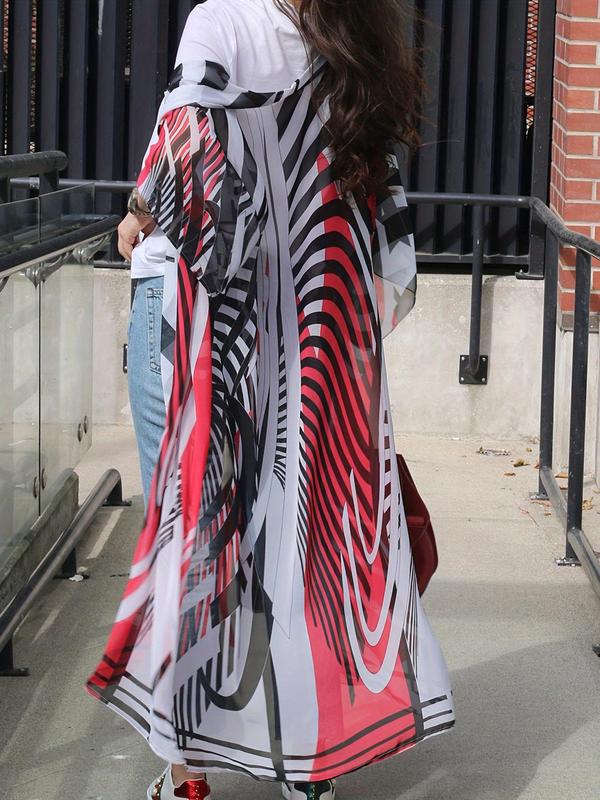 Women's All Over Print Open Front Cover Up Outerwear, Casual Breathable Cover Up Outerwear for Beach Vacation, Ladies Swimwear for All Seasons 1