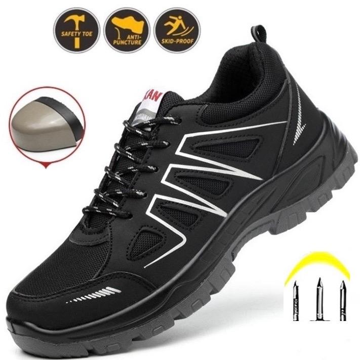 Giày Bảo Hộ Lao Động Màu Đen Chống Đâm Thủng Chịu Nhiệt Độ Cao Trọng Lượng nhẹ, Giày Bảo Hộ Lao Động Nam Thể Thao Cao Cấp Safetys Màu Đen Vạch Bền - Chống Đinh Chống Cắt Nhung