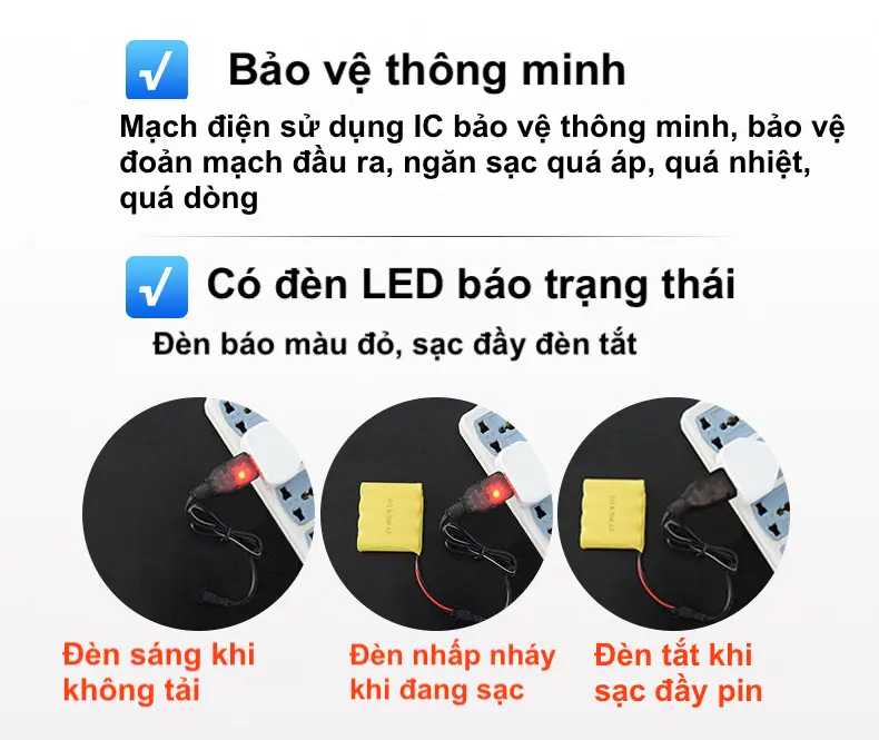 Dây sạc pin 4.8V xe điều khiển từ xa cắm cổng USB [chất lượng cao, có báo đầy pin] 2