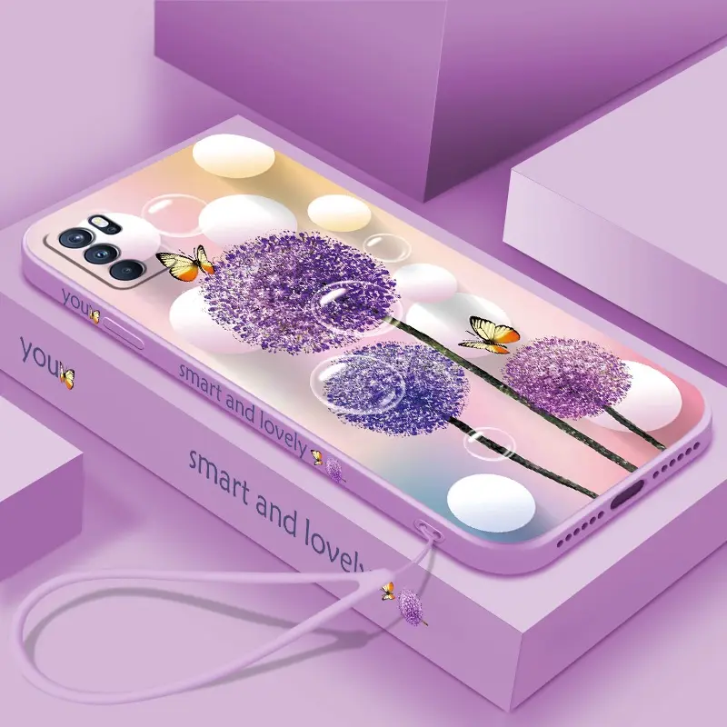 Casing oppo a16 Reno 6 z 5G PRO dandelion flower straight edge all-inclusive lens silicone shockproof mobile phone case