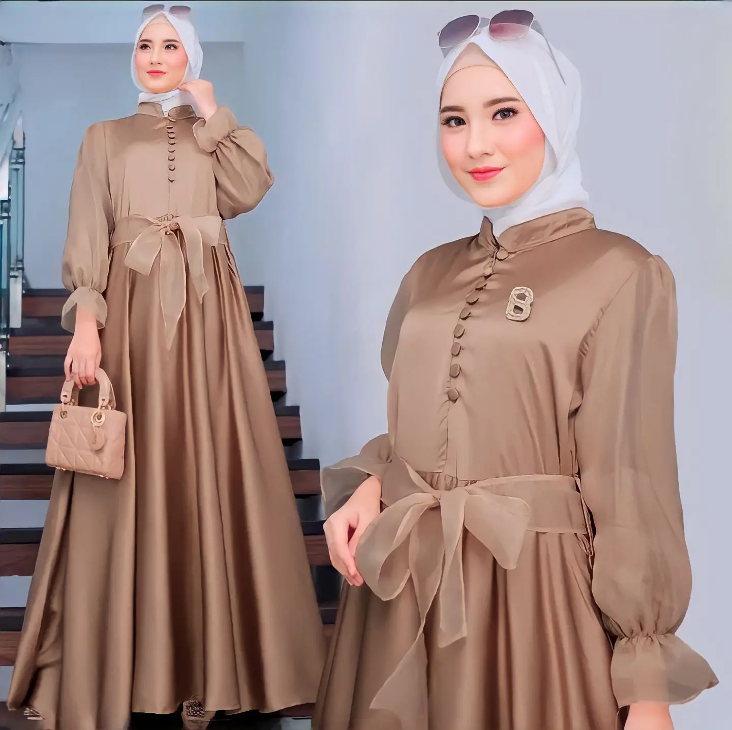 Gamis putih kondangan Baju muslim wanita DANIAR DRESS Kain crinkle Airflow Kancing Nyaman