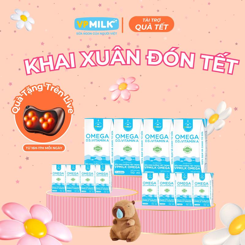 24 hộp 110ml Sữa dinh dưỡng VPMilk Omega ít đường Sữa Omega hỗ trợ sáng mắt chắc xương tăng cường trí nhớ dành cho bé và cả nhà bổ sung dưỡng chất thiết yếu