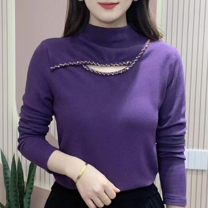 Áo Lớp Nền Hàng Mới Về, Dành Cho Nữ, Nhung Hai Mặt, Cao Cổ, Thanh Lịch, Áo Sơ Mi Giữ Nhiệt, Áo Thun Dài Tay, Có Thể Mặc Ngoài Trời, Thoải Mái Và Thường Ngày Top Women 8