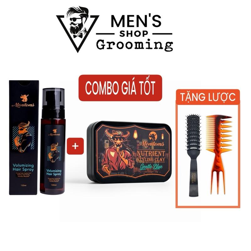 COMBO Sáp vuốt tóc Menitems Clay Gentle Blue gel vuốt tóc Menitems Clay xịt tạo phồng Menitems không gây bết tóc Chăm Sóc Tóc Dưỡng Tóc Tea Đường Trà Coffee