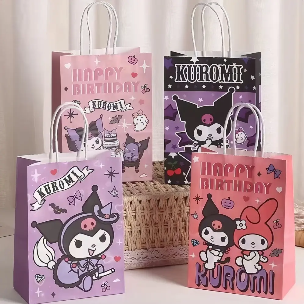 Para Tu : Kuromi Bag With Handles Paper Gift Bags Baby Shower Candy Bag Girls Kids Birthday Party Supplies Kuromi Cinnamoroll Kraft Paper Bag Sanrio Kawaii Anime Gift Bag Cute My Melody Birthday Party Tote Bags small tokens