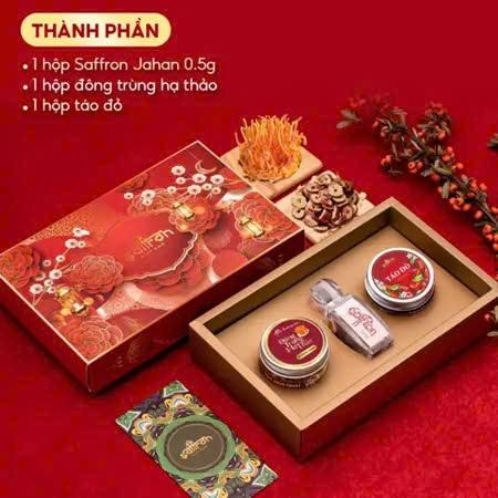  Set Quà Tết 2026 – Saffron Jahan Nhụy Hoa Nghệ Tây 0.5Gr & Đông trùng hạ thảo  táo đỏ 