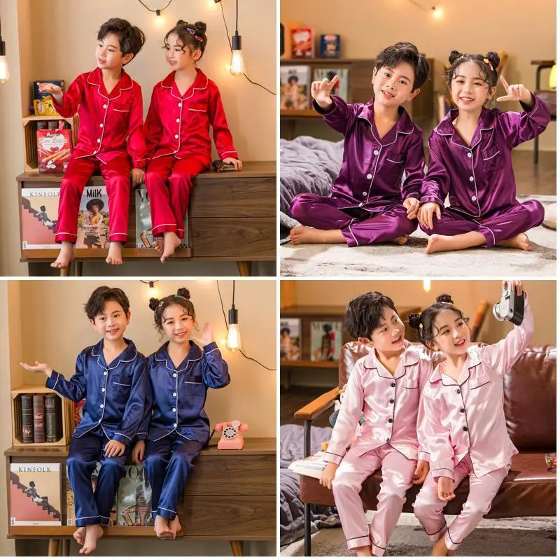 Japanese-style Kid Long Sleeve Boy's And Girls' Rayon Lapel pyjamas for 8 - 9 years