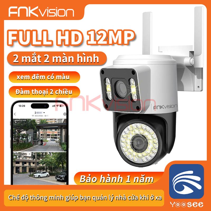 Camera Fnkvision Wifi 2.4GHz 2 Mắt giám sát Ngoài Trời  xoay 360 Không Dây  Ip66 Thông Minh chống nước an toàn AI Yoosee 12mpx Siêu Nét