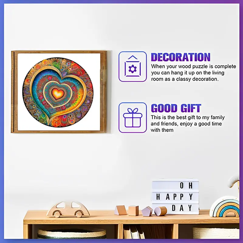 Heart Pattern Wooden Jigsaw Puzzle, Irregular Animals Shaped Puzzle Toy for Family & Friends, Creative Home Wall Decoration 3