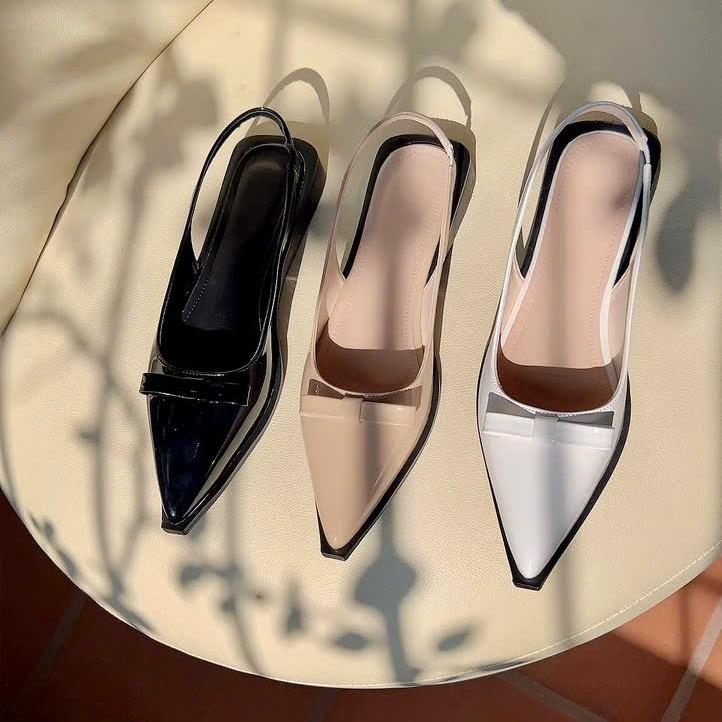 Phúc minh [TH-62] Sục Nữ Mũi Nhọn Nơ Xinh Đế Cao 2,5 Phân Chất Da Bóng Mềm Phong Cách Thanh Lịch Giày Dép Hoa Size 35-39 Thoải Mái Khi Di Chuyển