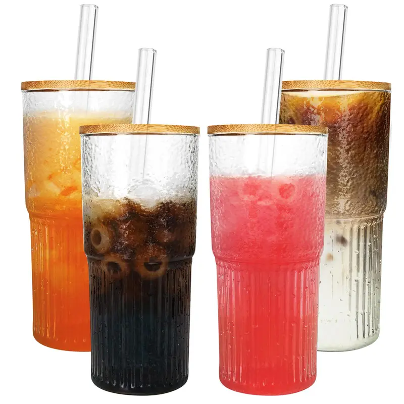 22oz/650ml Glass Cup with Lid & Straw (4 Counts/set), Clear Glass Drinking Cup, Drinkware for Home and Office Use 6