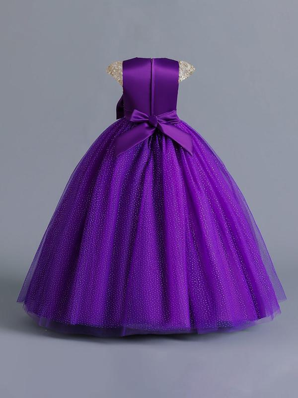 Girl's Glitter Butterfly Embroidery Sequin Tulle Dress, Elegant Long Sleeve Round Neck Dress for Party, Kids Clothes for All Seasons 1