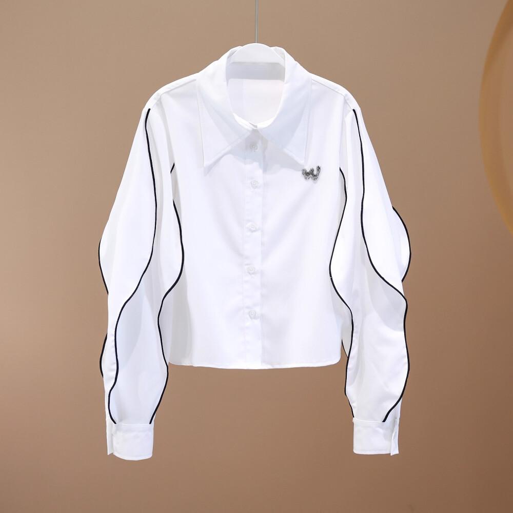 FADFAD Kemeja Lengan Panjang Gaya Busana Putih Desainer Ceruk Lengan Panjang untuk Wanita