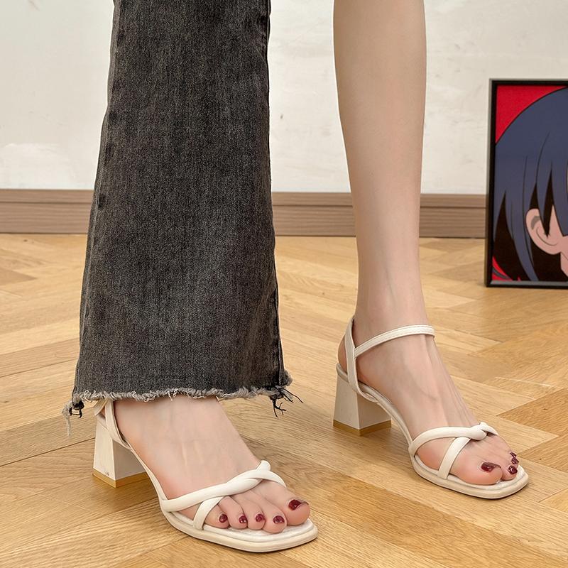  Giày cao gót đế vuông 5P basic hè 2023 sandal cao gót form chuẩn chống trơn trượt 3 màu trắng đen,nude mã TD33 