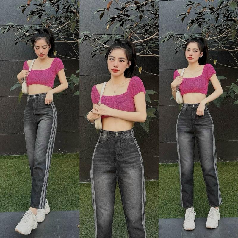 ( MÃ MỚI VỀ ) QUẦN BAGGY NỮ, QUẦN BÒ NỮ TRƠN LƯNG CAO PHỐI VIỀN 2 BÊN CHẤT JEAN QUẢNG CHÂU 40-69KG Pants Women