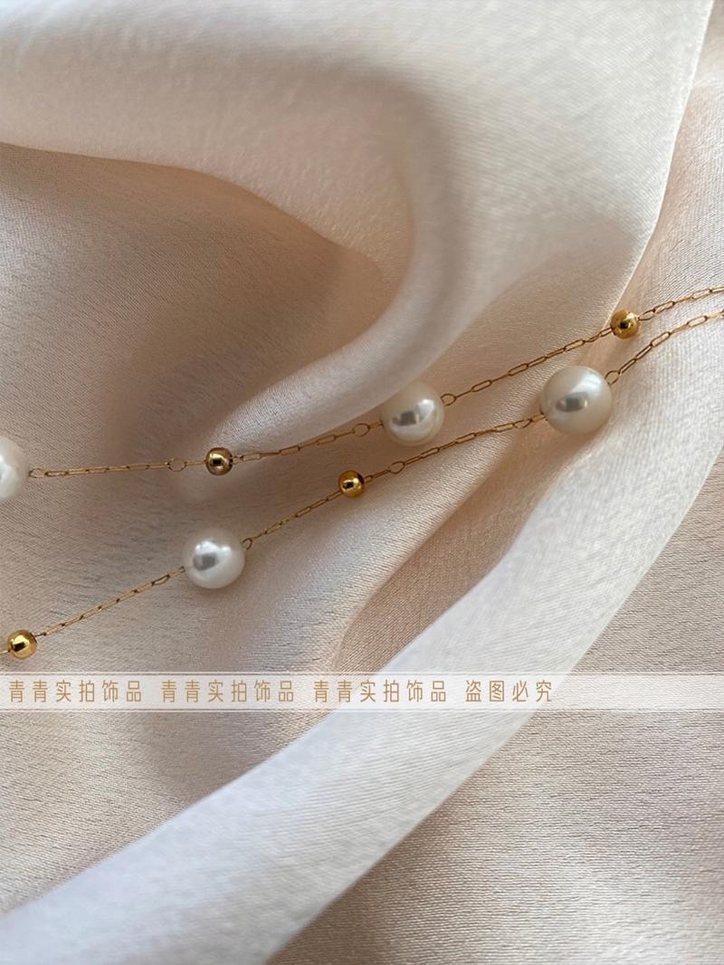 Product Introduction of 2024 [Titanium Steel Does Not Fade] Strong Light Feeling Starry Sky Shell Pearls Transfer round Beads Doudou Interval Besties Necklace Gift 14