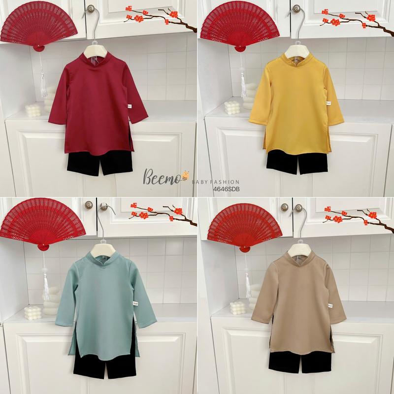   FORM NHỎ  Áo dài  áo+quần  lụa ngọc trai basic Beemo dành cho bé trai 9-25kg  Rosie Dosie  