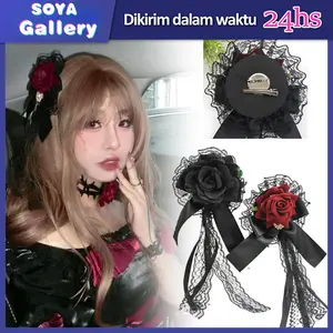 Aksesoris rambut lolita gothic model bunga mawar steampunk dark style cocok untuk cosplay anime pesta pernikahan dan gaya harajuku unik
