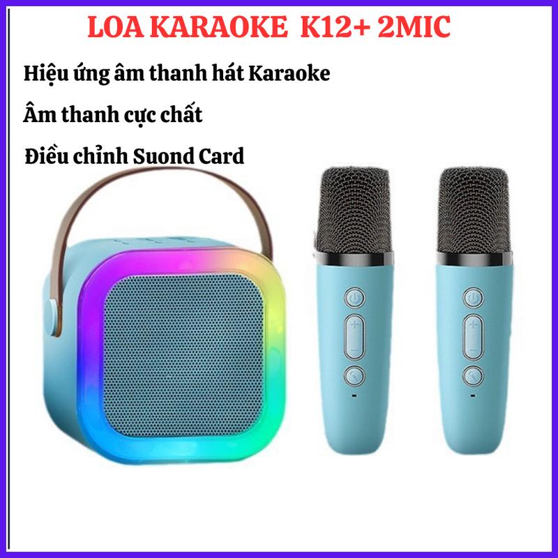 Loa Karaoke Mini Kèm 2 Micro Loa Bluetooth K12 Không Dây Thiết Kế Nhỏ Gọn Hát Cực Hay - LOA K12 Củ Loa Kem Nghe Nhạc