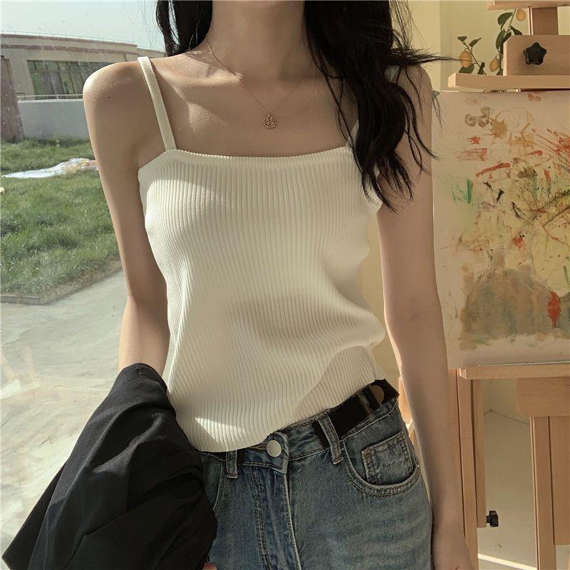 Áo Vest Hai Dây Lụa Lạnh Không Tay Mùa Hè, Dành Cho Nữ, Ngắn, Mỏng Vừa Vặn, Có Thể Mặc Bên Trong Áo Lớp Cơ Sở Áo Mặc Bên Ngoài Thích Hợp Cho Nữ 1