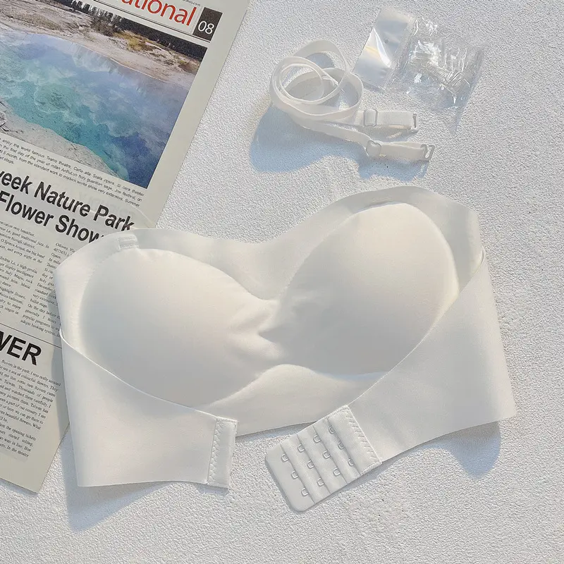 Bra Wanita  Seamless Tanpa Kawat Bra Push Up dengan Tali Transparan Kait Depan Kemben Polos 3