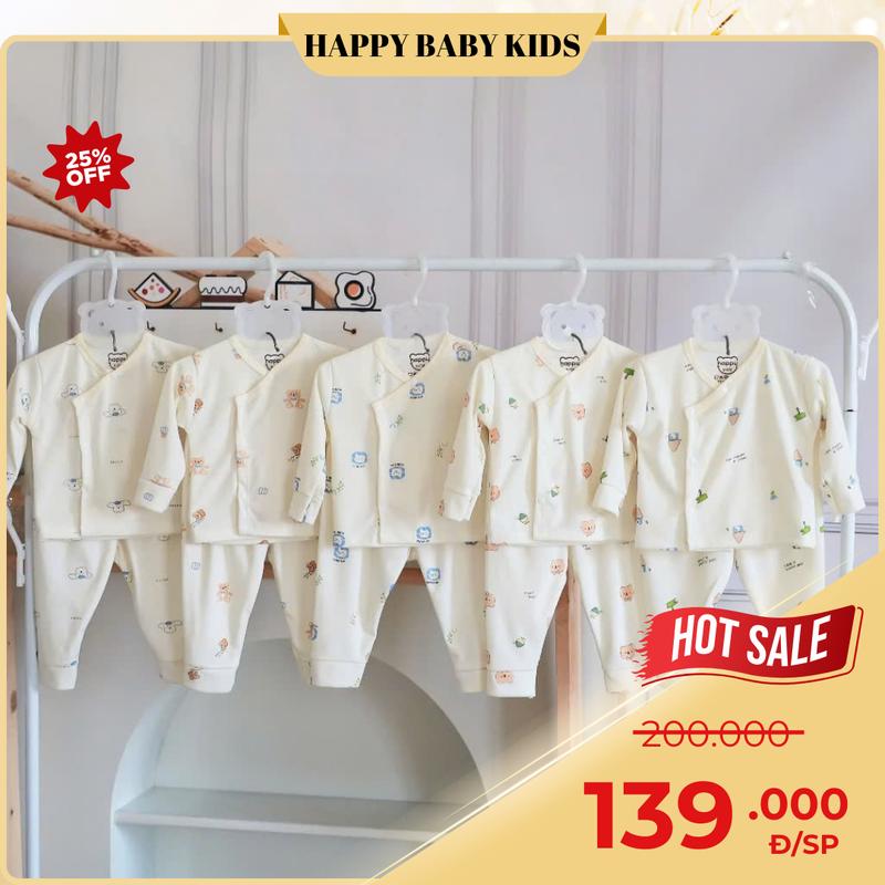 Combo 3-5 Bộ Dài Tay Chất Liệu Cotton Nỉ, Nền Kem Vạt uông Cho Bé Sơ Sinh