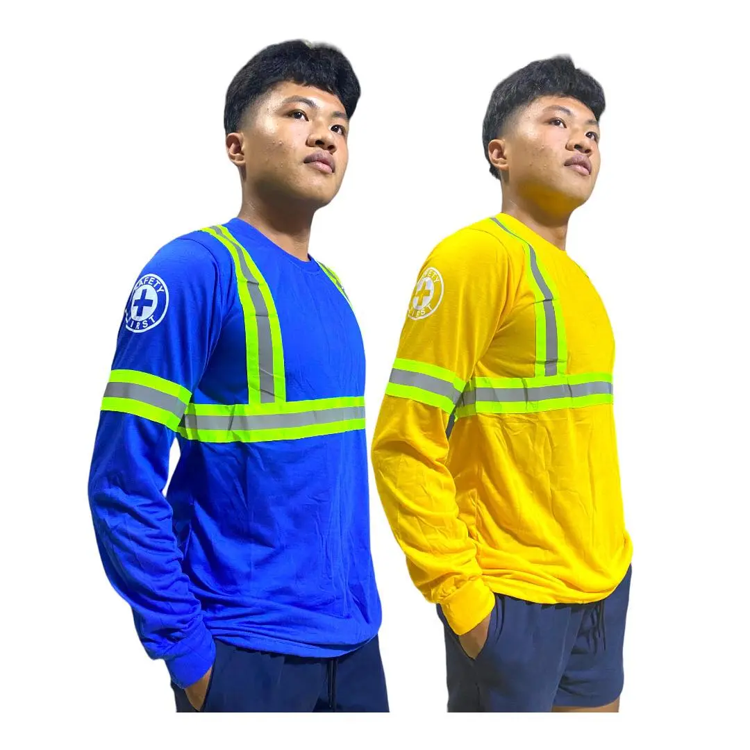 T345 construction long sleeve reflector with one side safety fist print Cotton Fabric machine washable beige