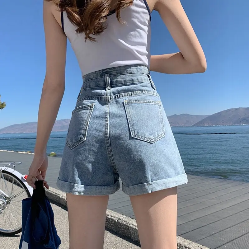 [Beevalue] Celana Pendek Jeans Wanita Highwaist Dua Kancing | Hotpants Highwaist Bahan Premium | Celana Jeans Wanita Tinggi Pinggang | Celana Jeans Wanita Highwaist Premium Korea | Shortpants Wanita (508) 2
