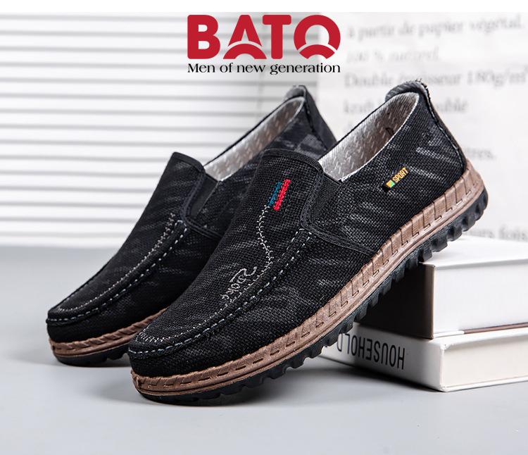 Giày Lười Vải Nam, Thoáng Khí, Đế Mềm, Chống Trơn Trượt G200 Đế Bằng Loafer Cao Su Shoes