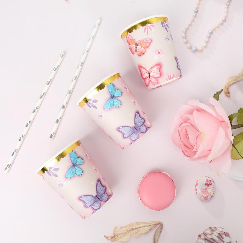 Product Introduction of Butterfly Pattern Disposable Paper Cup, 24pcs 9oz Disposable Paper Cup, Party Supplies for Home 14